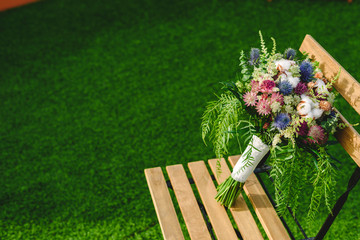 Wall Mural - Happy bridal bouquet with pink and white tones for wedding day