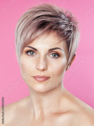 Portrait Of A Beautiful Blonde Woman With Beautiful Make Up And