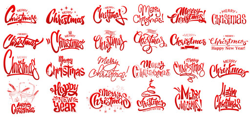 Merry Christmas Lettering Design Set. Vector illustration