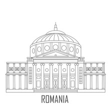 Facade Of Romanian Athenaeum. Historic Architecture. Romania Landmark