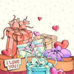 Poster - Greeting card for Valentines Day. Freehand drawing.