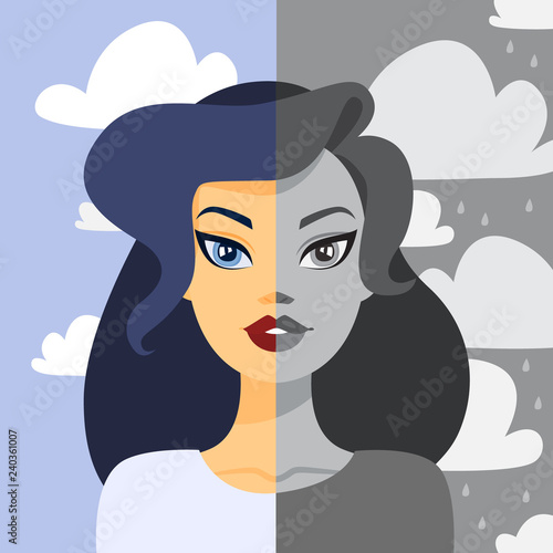 Fotografie, Obraz Woman with mood swings. Girl with bad emotion