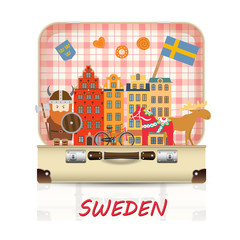 Sweden Landmark Global Travel And Journey Infographic luggage wi