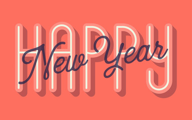 Wall Mural - Happy New Year Card (Color of the Year 2019: Living Coral) Vector Illustration