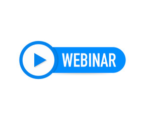 Wall Mural - webinar icon, flat design style with blue play button. vector illustration.