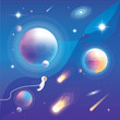 Universe vector illustration with planets, comets, stars, galaxies and astronaut