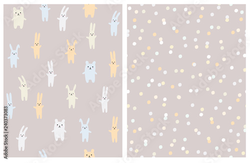 Cute Bright Toy And Dots Vector Patterns Light Pale Brown