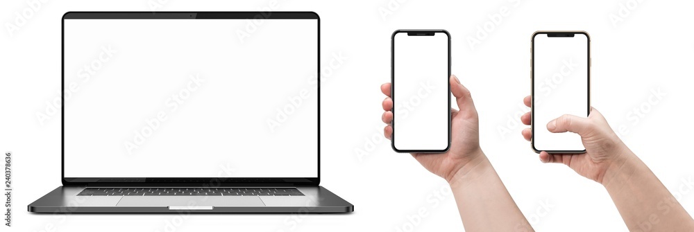 Laptop and smartphones with blank screen.  - obrazy, fototapety, plakaty 