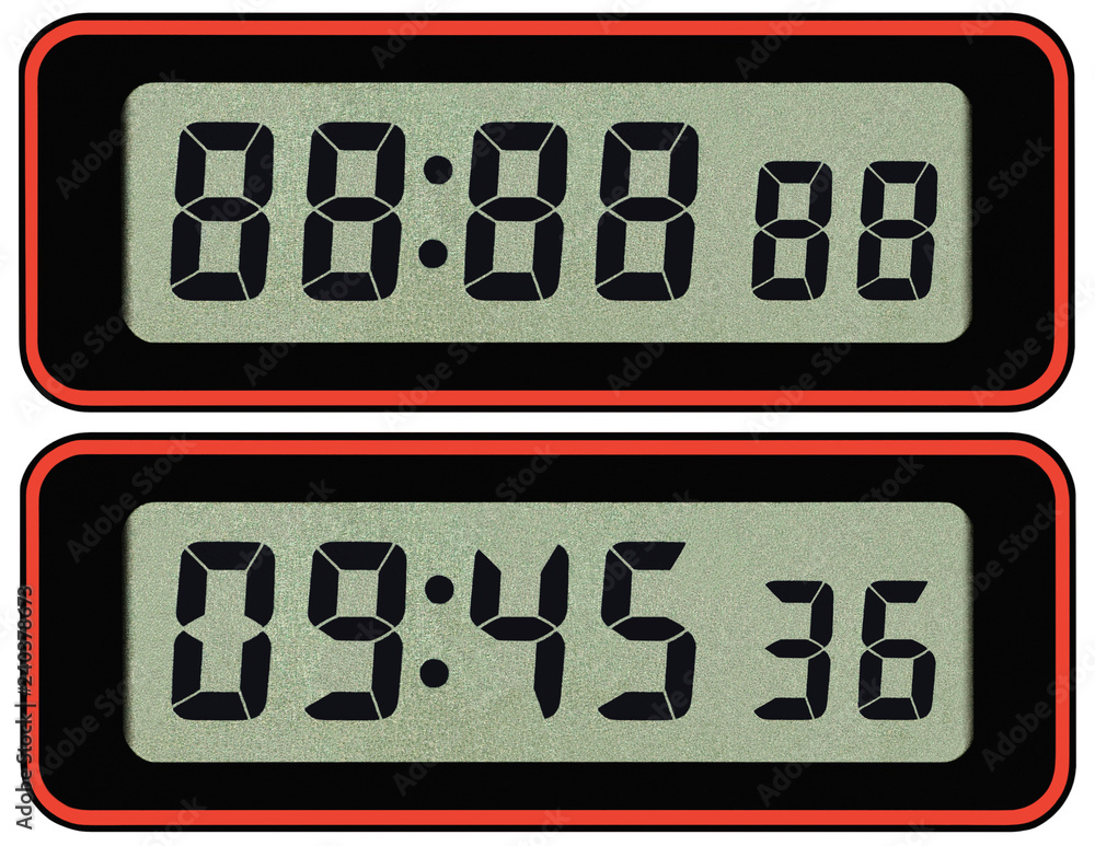 Digital lcd stopwatch timer typeface template isolated seven segment ...