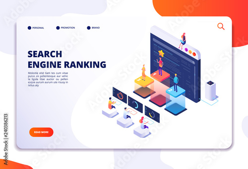 Download Search engine rank isometric landing page. Seo marketing and analytics, online ranking result ...