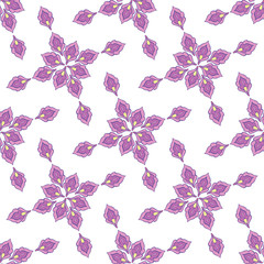 Wall Mural - Seamless vector pattern with pink and purple flower elements