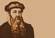 Portrait d'allemand Gutenberg, célèbre inventeur de l'imprimerie au 15ème siècle