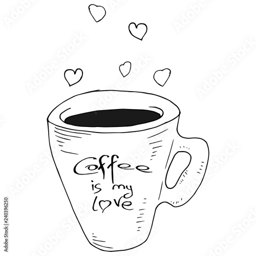 Drawing cup with lettering coffee and coffee Drawing cup with lettering coffee and coffee