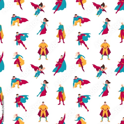 Fotomural Seamless pattern with superheroes or men and women with super powers