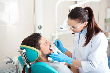 Sticker - Professional dentist working with patient in modern clinic