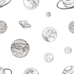 Wall Mural - seamless pattern with planets of solar system and other celestial bodies in outer space. backdrop wi