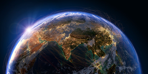 planet earth and aviation routes. 3d rendering
