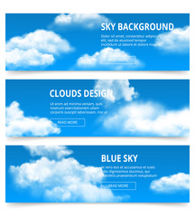 Wall Mural - cloudy sky banners. realistic clouds weather condensation blue afternoon vector template with place 