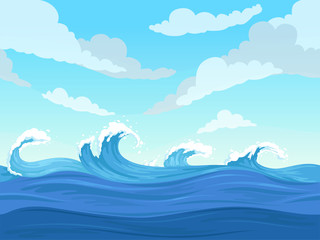 Wall Mural - ocean surface wave seamless. underwater cartoon liquid pattern river and sea vector background. illu