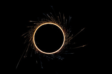 beautiful sparkler in a circle on a black background