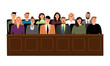Jury in court trial vector illustration. People in judging process, sittingin jury box, isolated on white background