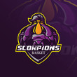 scorpion mascot logo vector design with modern illustration concept style for badge, emblem and t shirt printing. scorpion illustration with basketball.