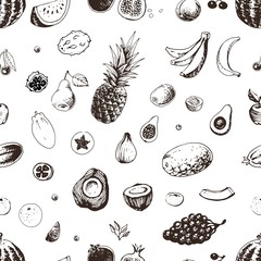 Wall Mural - Fruits seamless pattern. Vector background