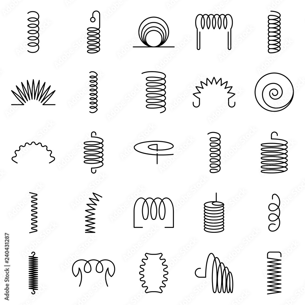 Coil icon set. Outline set of coil vector icons for web design isolated on white background - obrazy, fototapety, plakaty 