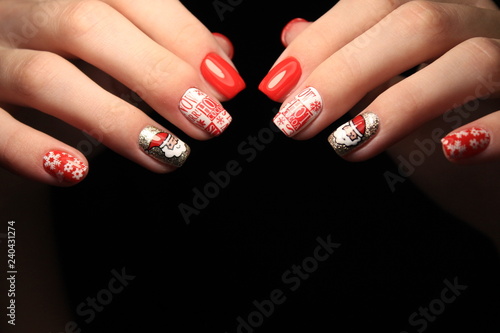 Colorful Christmas nails winter nail designs with glitter,rhinestones Fototapete