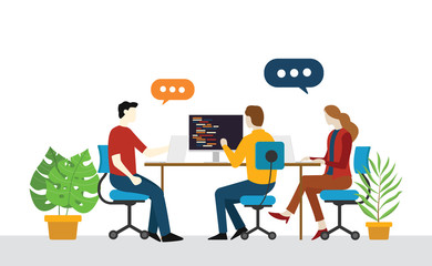 programmer engineer team startup discuss on the office together share argument