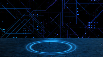 Wall Mural - abstract technology lines and glow dots on sci fi metallic and glow blue circle. background. copy sp