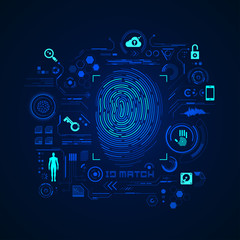 concept of cyber security or biometrics, graphic of futuristic fingerprint with digital technology i