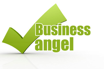 Business angel word with green checkmark