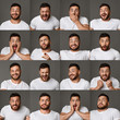 Collage of young man expressions and emotions