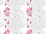 Fototapeta Młodzieżowe - abstract floral snowy grey vector background with pink alstroemeria flowers and petals