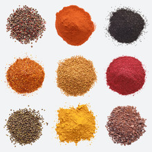 Different Kinds Of Spices On White Background