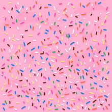 Pink Cream Frosting With Colorful Sprinkles. Vector Background Illustration