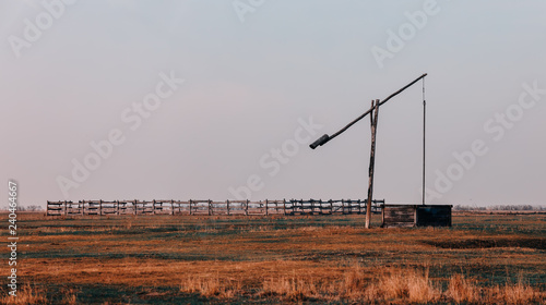Fotomural typical well of pastor or shepherd in Hortobagy National Park, Hungary, puszta i