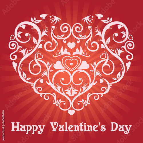 Happy Valentine's Day. Beautiful heart of flowers and curls.