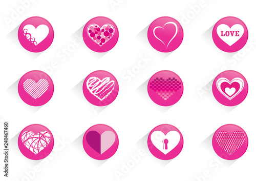 Pink icons with hearts on valentine's day.
