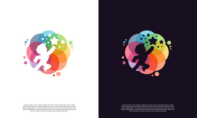 Wall Mural - colorful child reaching star logo vector, education logo designs template, design concept, logo, log