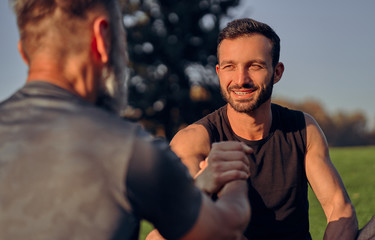 Sticker - The father and son greeting outdoor