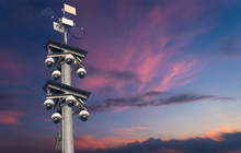 360 Degree Dome Cctv Pole On The Technology Pole Isolated On The Sky