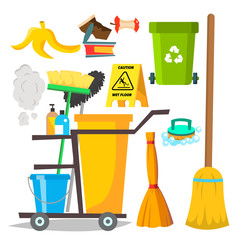 Poster - Cleaning Items Vector. Household Supplies Icons. Equipment. Isolated Cartoon Illustration