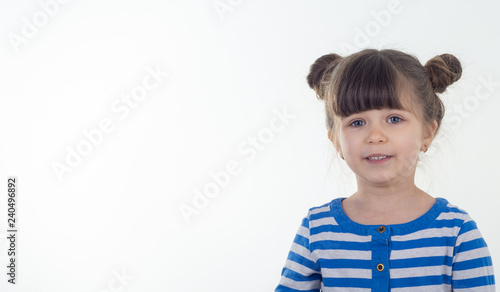 Portrait Of Young Little Girl Big Blue Eyes And Cute Smile White