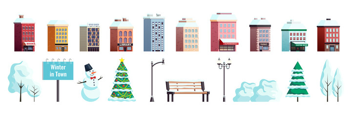 Wall Mural - Winter City Elements Set 