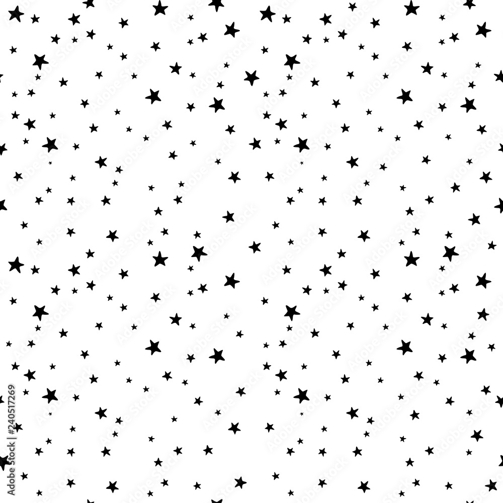 Seamless vector pattern with black and white stars of various sizes on white  background. Childish background for postcards, wallpaper, papers, textiles,  bed linen, tissue 1.2 Stock Vector | Adobe Stock, image size:1000x1000