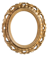 Wall Mural - Vintage gilded round frame with an ornament isolated on white. Retro style.