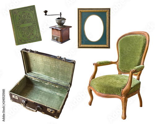 Set Of 5 Gorgeous Old Vintage Items Suitcase Book Coffee