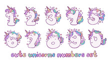 Numbers With Cute Unicorns Character Vector Set